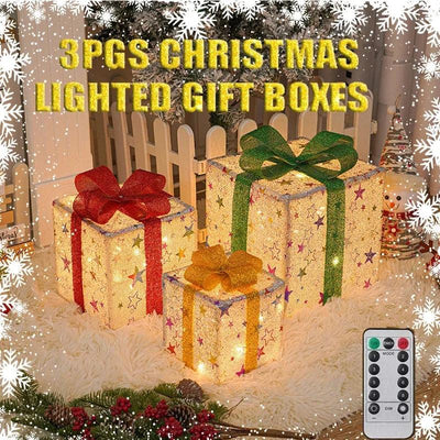 3PCS Christmas Gift Box Luminous Bow Holiday for Lighted Up Christmas Decor Christmas Tree Holiday Party Indoor Outdoor Decor - Luxmartds