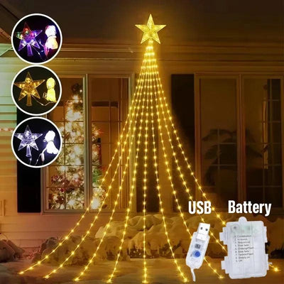 Christmas Waterfall Fairy String Lights with Topper Star, Christmas Tree Decorations 2024 for Home Holiday Decor New Year 2025 - Luxmartds